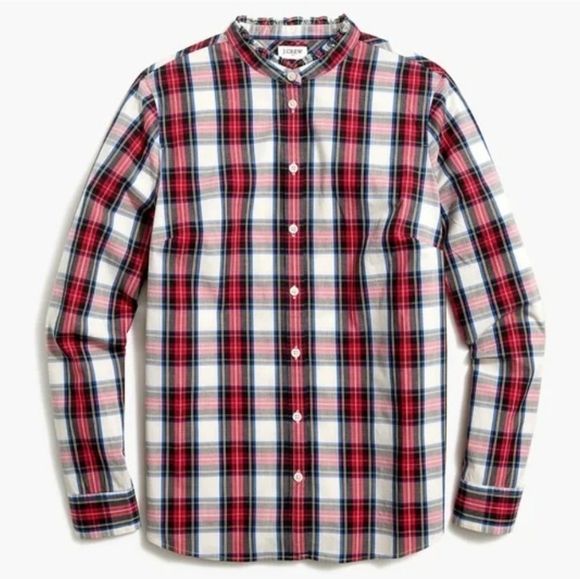 JCrew Tartan Plaid Button Down Blouse Top Ruffle Christmas Holiday Sz Xs - Picture 1 of 6